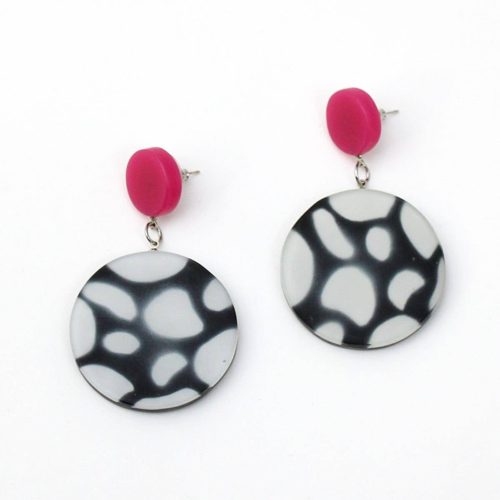 Black White and Pink Dangle Statement Earrings