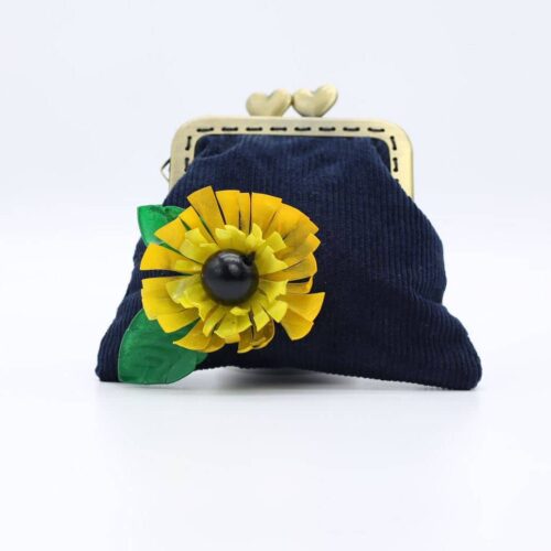 Handmade Small Navy Purse - Sunflower