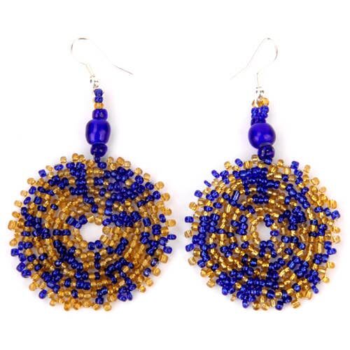 Erik & Mike - Game Day Circle hand beaded earring seed bead in blue & gold